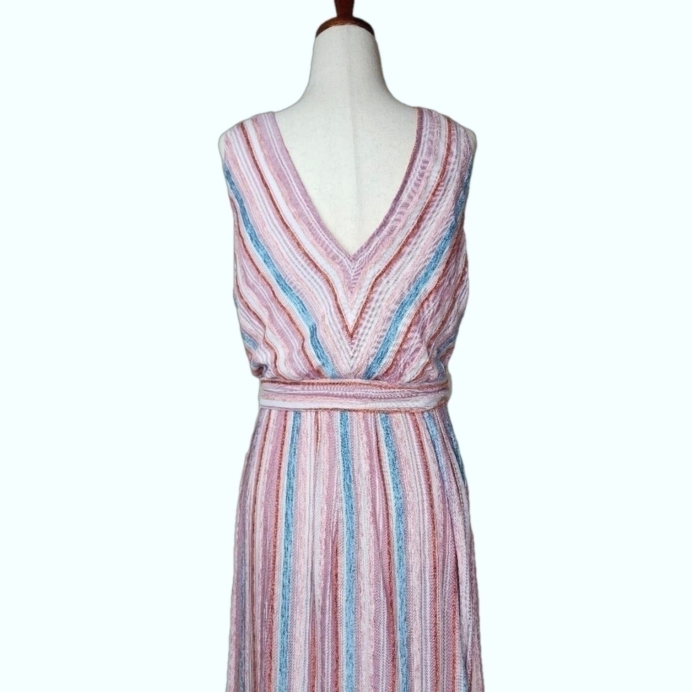Sleeveless Striped Tiered Wrap Style Belted Velvet Maxi Dress w Pockets 8 - Picture 8 of 13